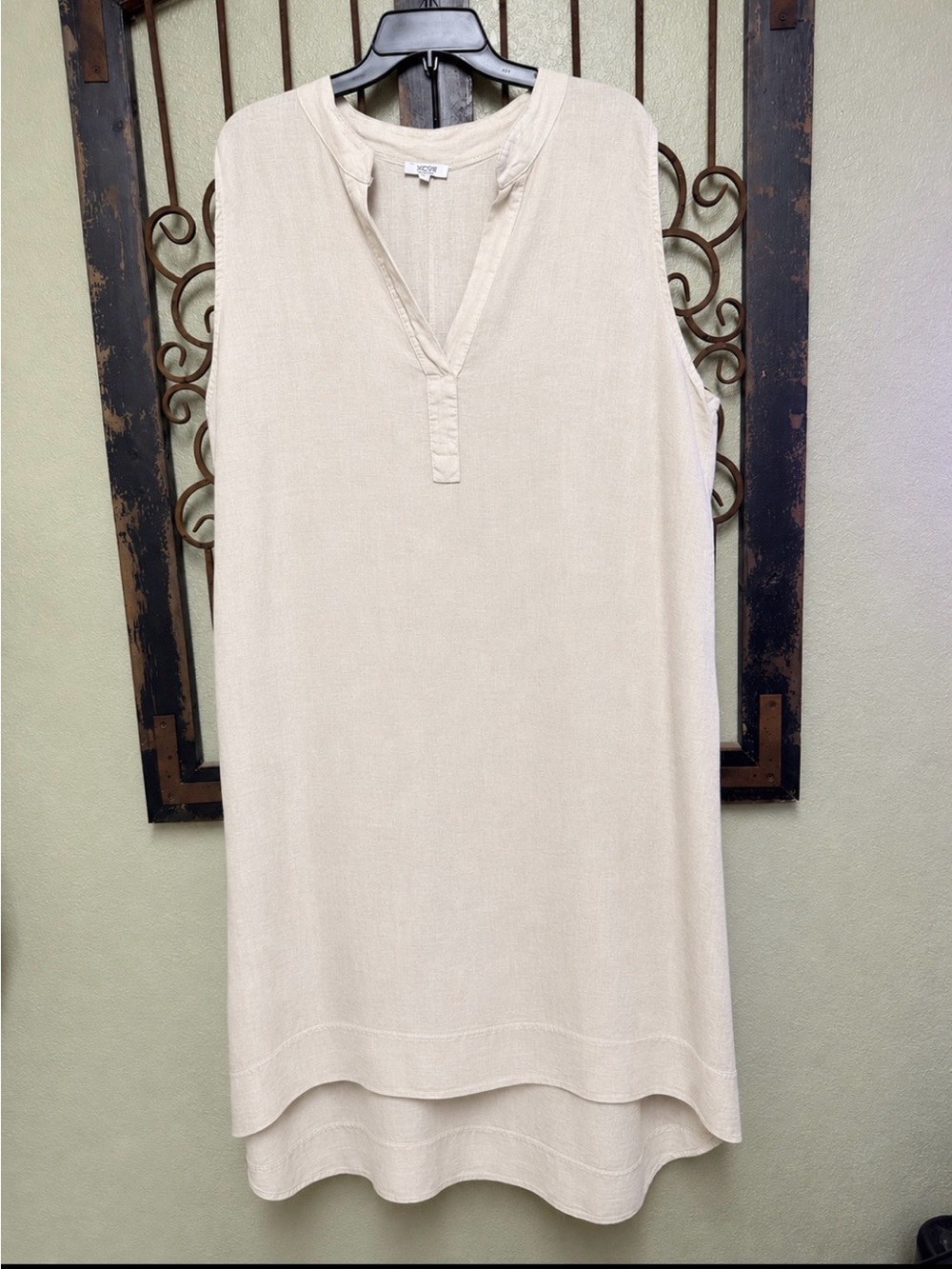 Rosemarine 100% Linen Sleeveless Beige Vneck Tunic Dress